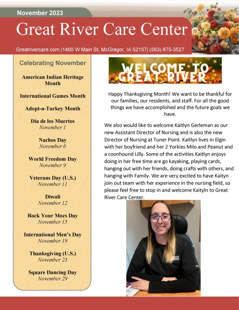 Great Rive Care Center Newsletter Page 1