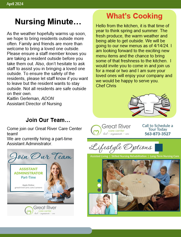 April 2024 newsletter great river care center